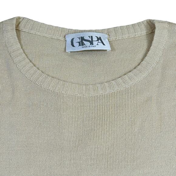 GISPA Light Sweater Women Size 14 Yellow Italian Made Knit Dolman Minimalist Top - Picture 8 of 11